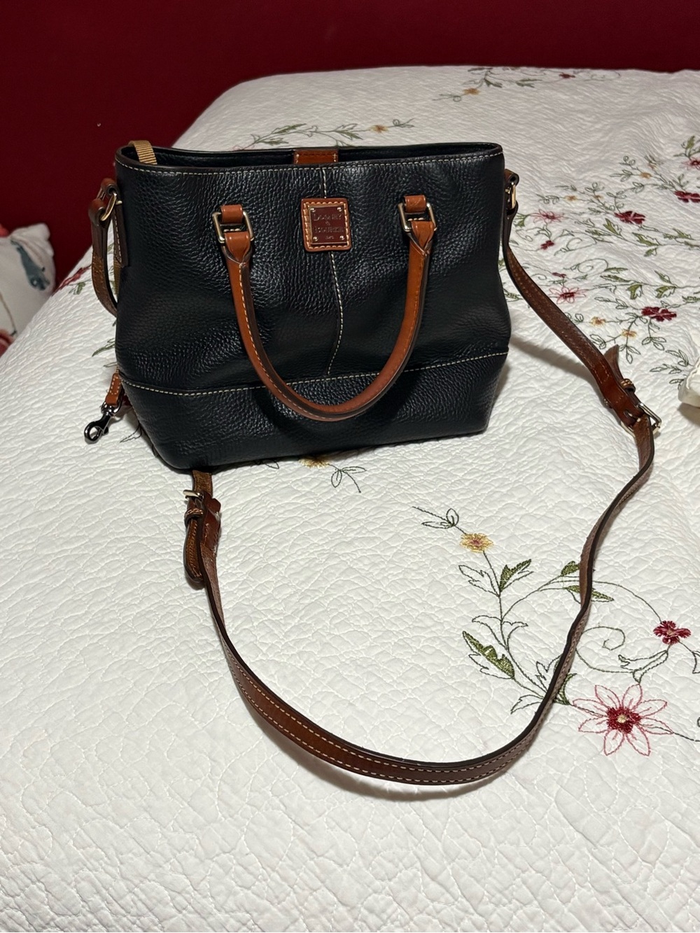 Dooney & Bourke Black and Brown Pebbled Leather Satchel